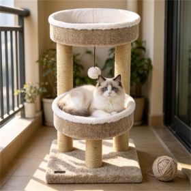 24 Inch Compact Cat Tree with 2 Plush Perches, Jute Rope Scratching Posts & Hanging Toy Ball, Stable Small Cat Tower for Indoor Cats Apartment Be